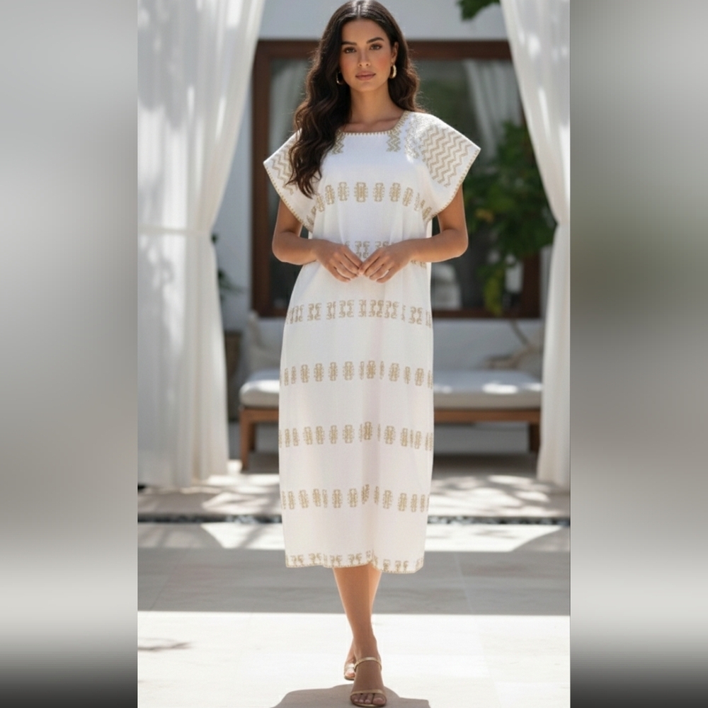 MI GOLONDRINA White Sleeveless With Multi Embroidery And Crochet Dress‎ Size M
